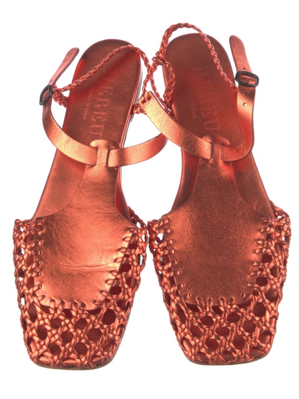 Hereu REIXA Woven T Bar Sandal Metallic Copper Braided Leather Slingback Sandals